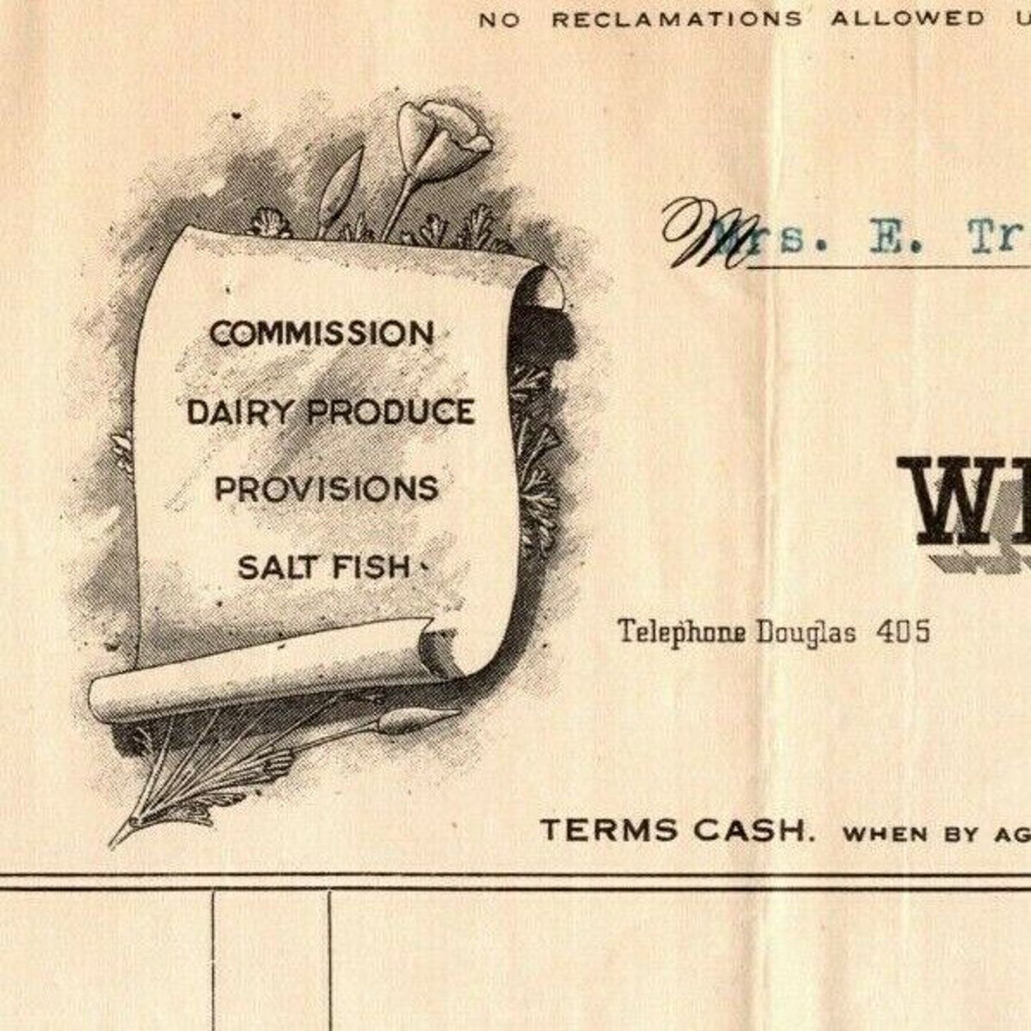 1909 Wheaton Harrold & Co Dairy Produce Salt Fish Lard San Francisco Billhead