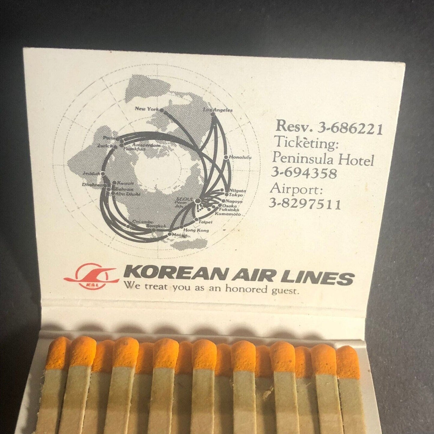 Korean Air Lines Hyatt Regency c1960's-70's Full 15 Strike Matchbook Very Scarce