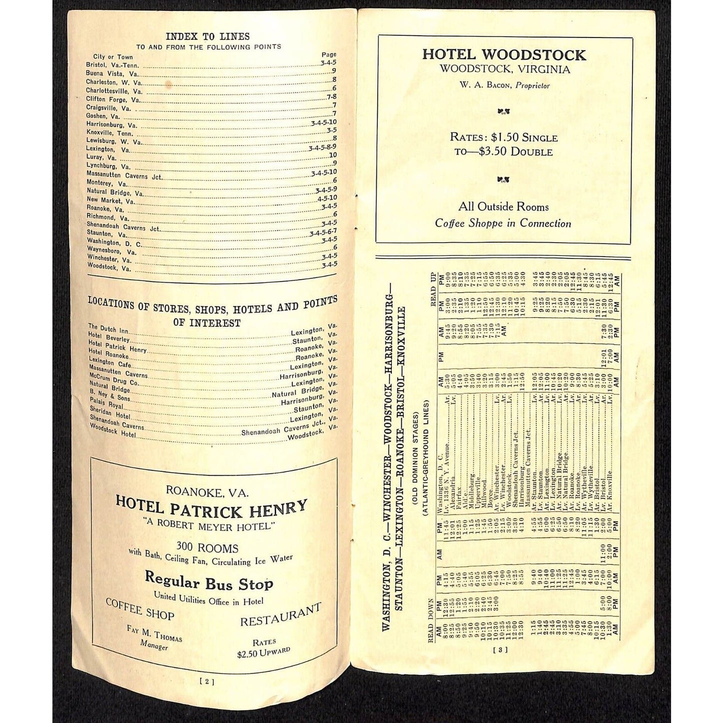 1931 Consolidated Bus Schedules Shenandoah Valley Natural Bridge, VA Scarce 11pp