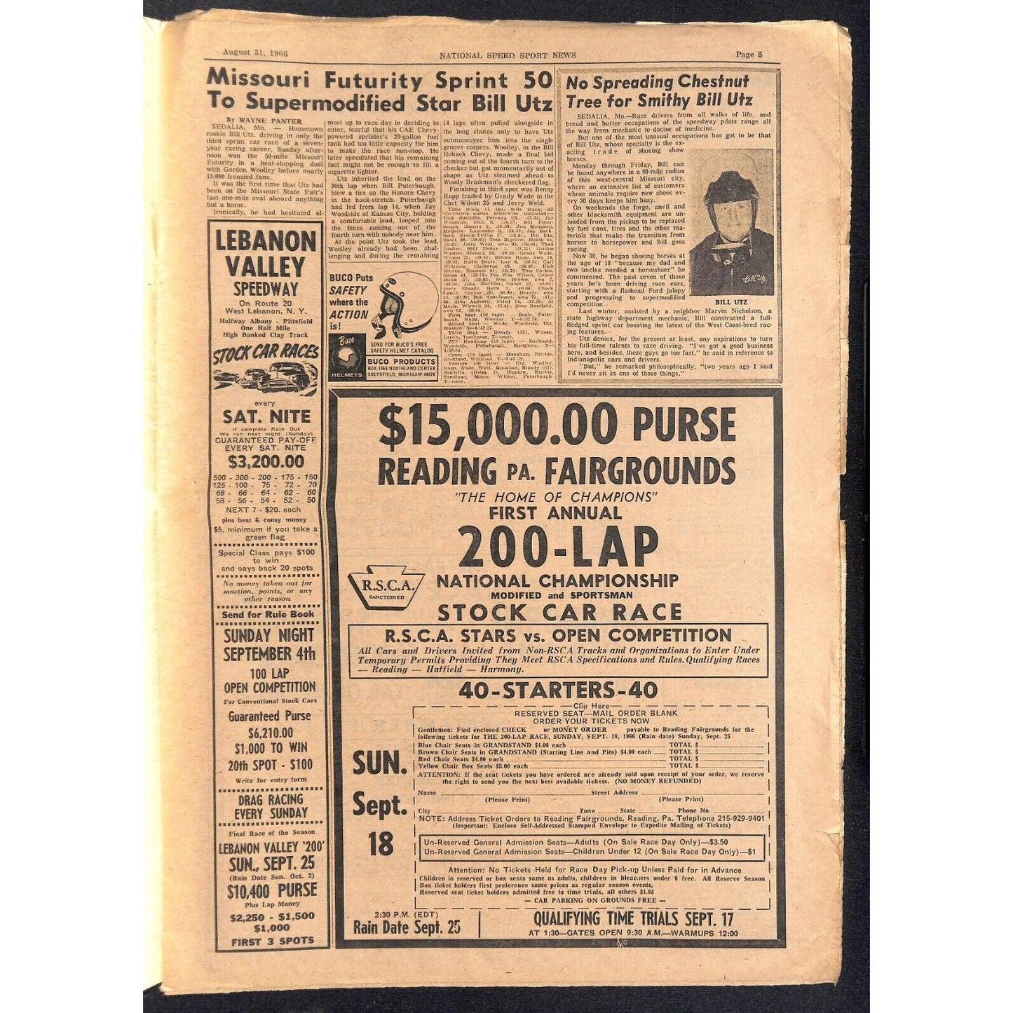National Speed Sport News 8/31 1966 Andretti Tops USAC Sprinters Racing 27pp VGC