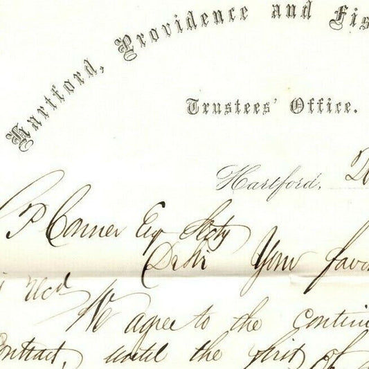 1862 Hartford, Providence & Fishkill Railroad Signed Contract Extension Letter