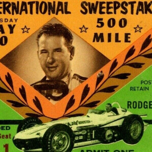Indy 500 1963 Ticket Stub - "500 Mile Intl. Sweepstakes" $30 Adm. Seat 1