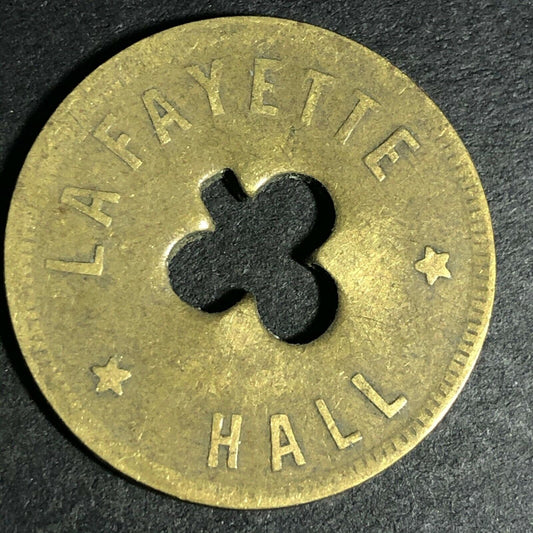 24.5mm Brass Lafayette Hall (Saloon Sacramento, CA) Token Clover Shamrock (#40)