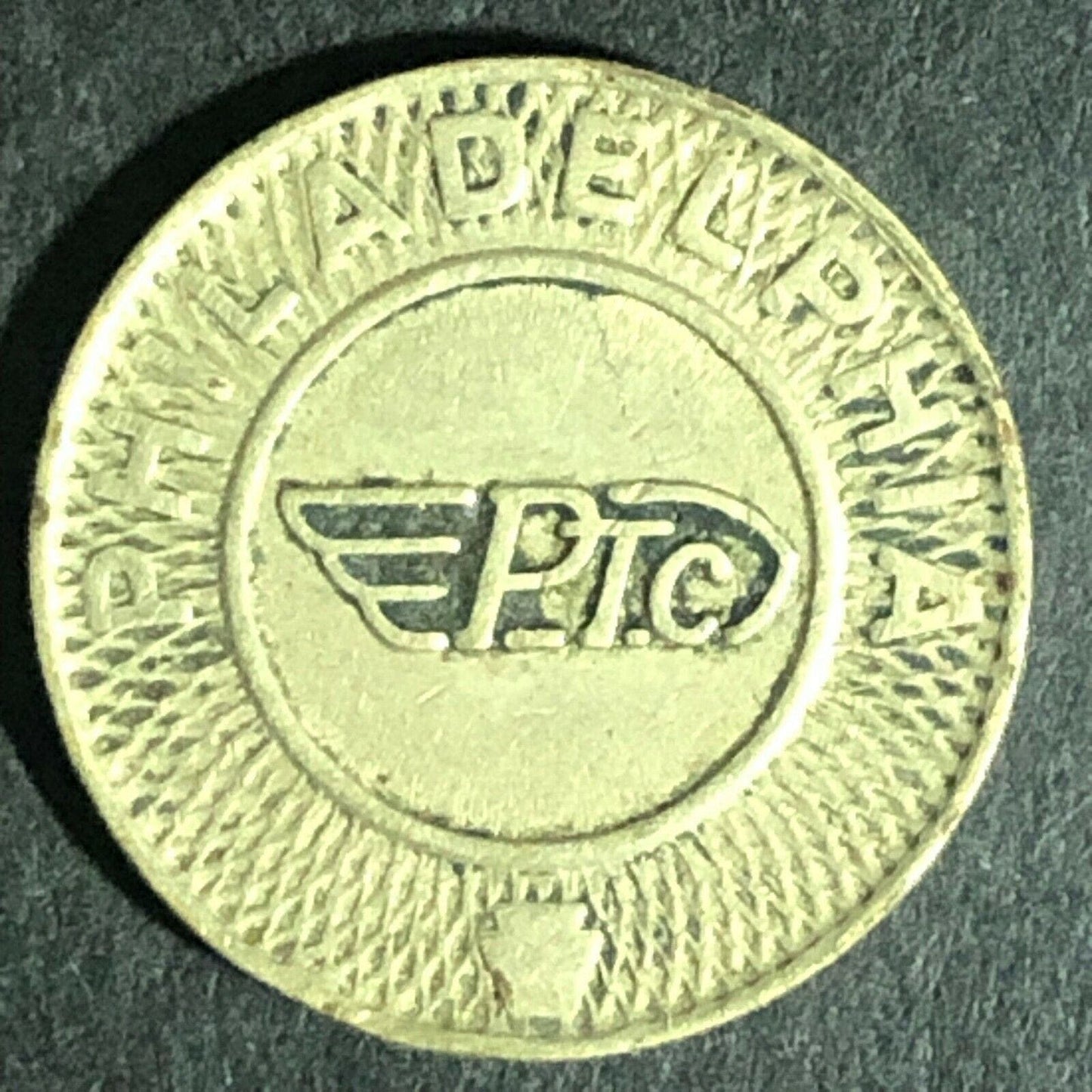 Brass G/F One Fare Transit Token Philadelphia Transportation Co. PTC 16mm (1865)