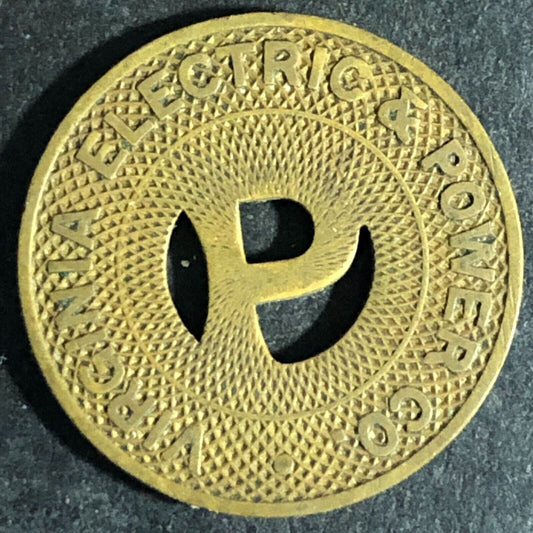 Virginia Electric & Power Co. WM One Fare Portsmouth Transit "P" Token - 23mm