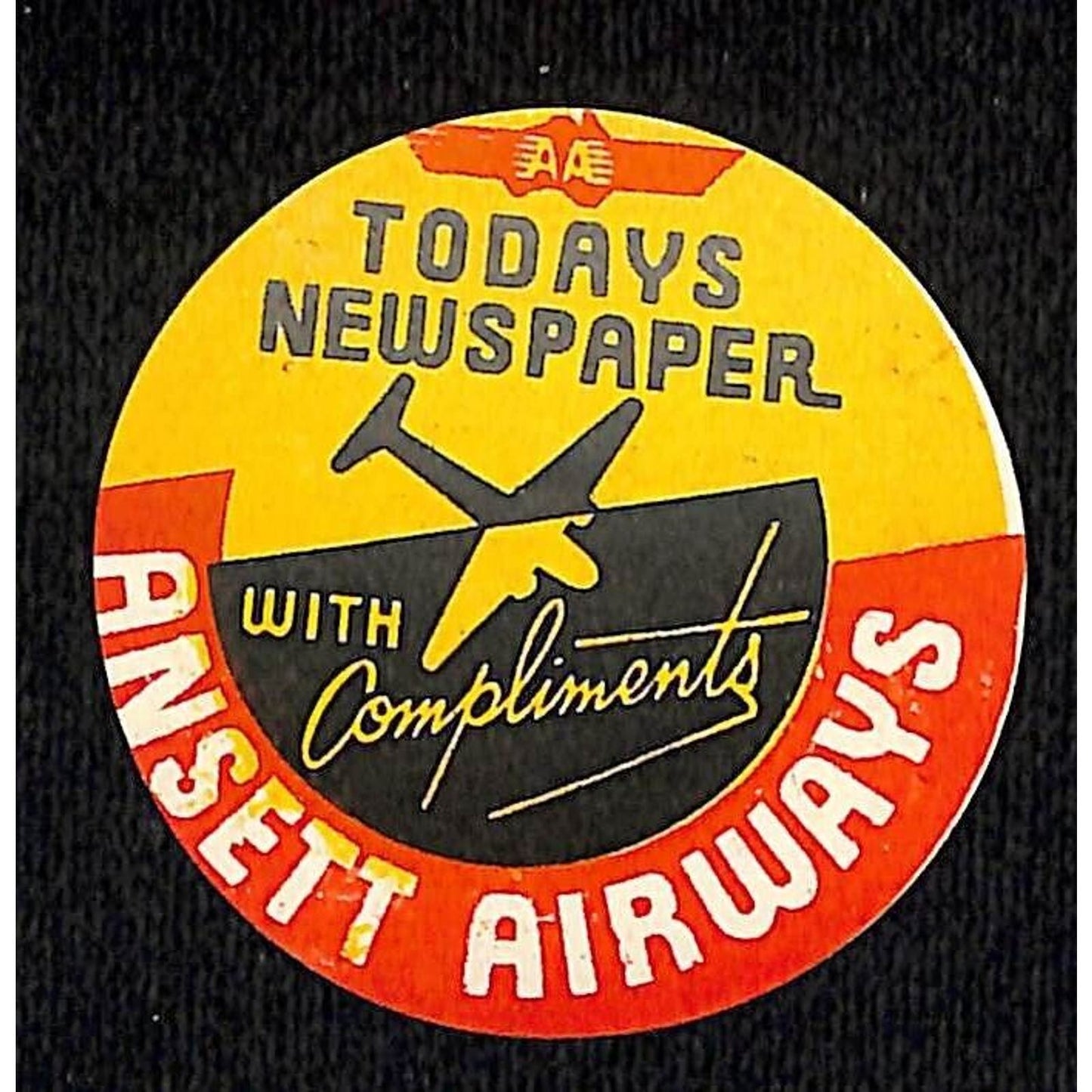 Ansett Airways Gum Label "Today's Newspaper Complements of" c1936-40's Scarce