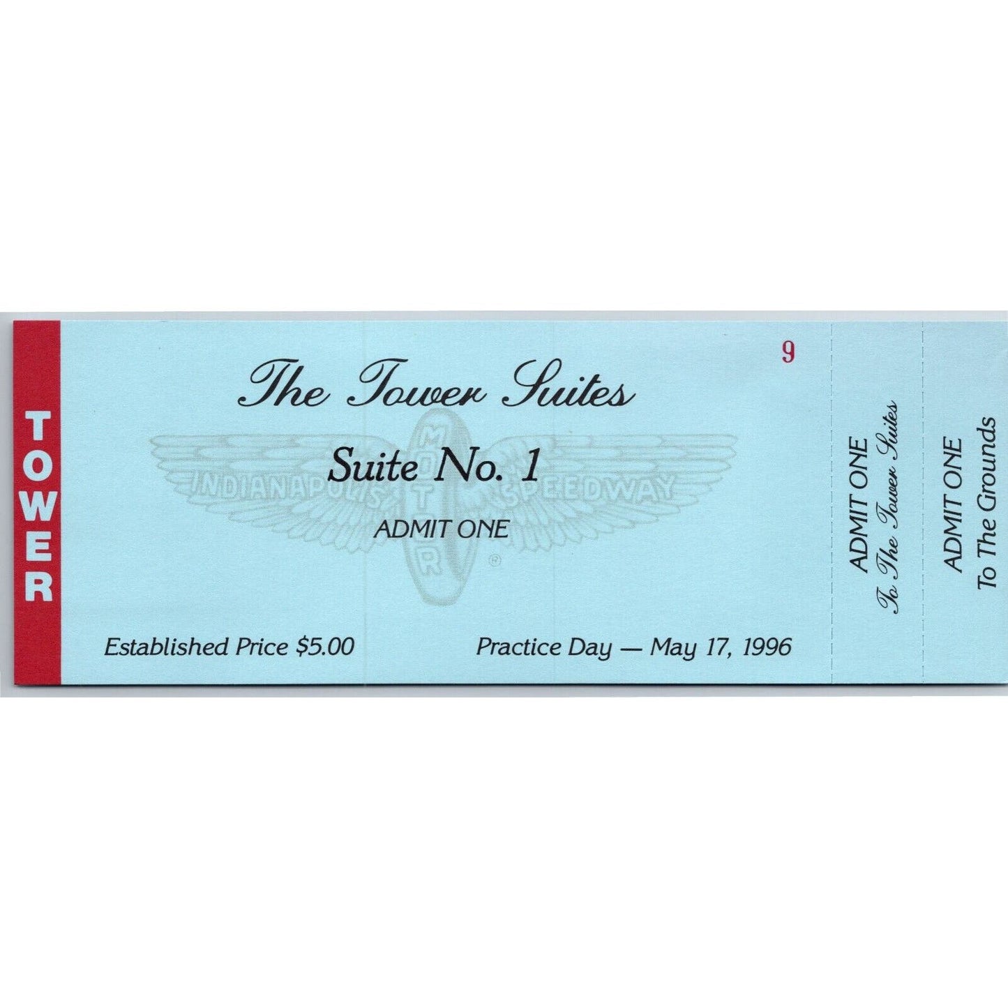 1996 Indy 500 Practice Day Tower Suites Unused Ticket Indianapolis #9