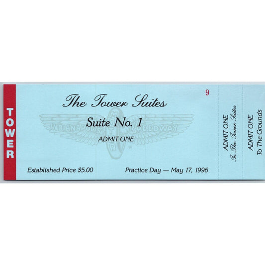 1996 Indy 500 Practice Day Tower Suites Unused Ticket Indianapolis #9