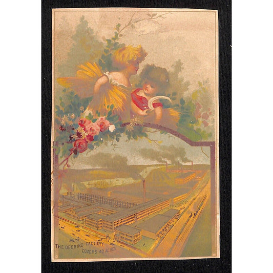 Deering Mowers Reapers "Any Farmer" Victorian Trade Card w/ Busy Factory Art