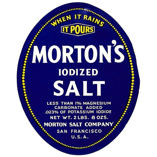 Morton's Iodized Paper Salt Label Scarce / San Francisco, CA Stamped 1941
