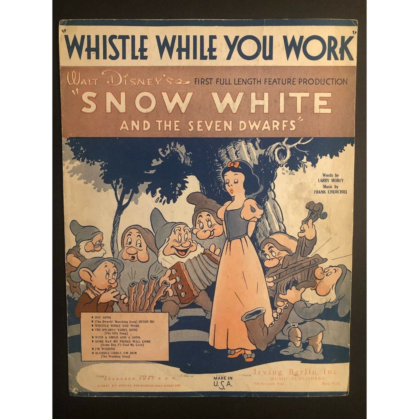 Vintage 1930's Disney Sheet Music - "Whistle While You Work" from "Snow White"