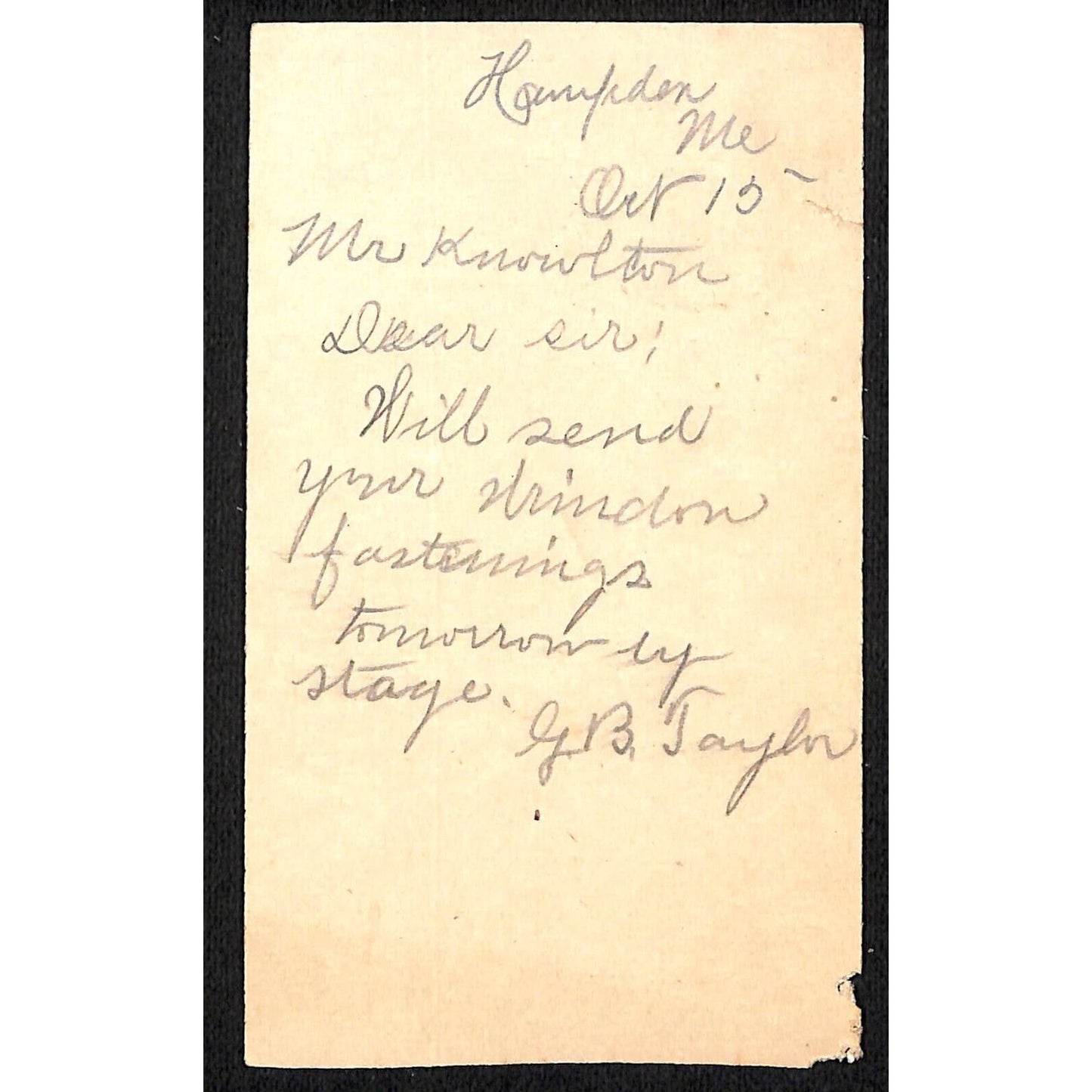 1901 Newburgh / Hampden ME Postal Card Note re: Window Fastenings
