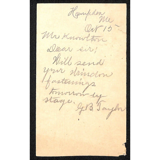 1901 Newburgh / Hampden ME Postal Card Note re: Window Fastenings