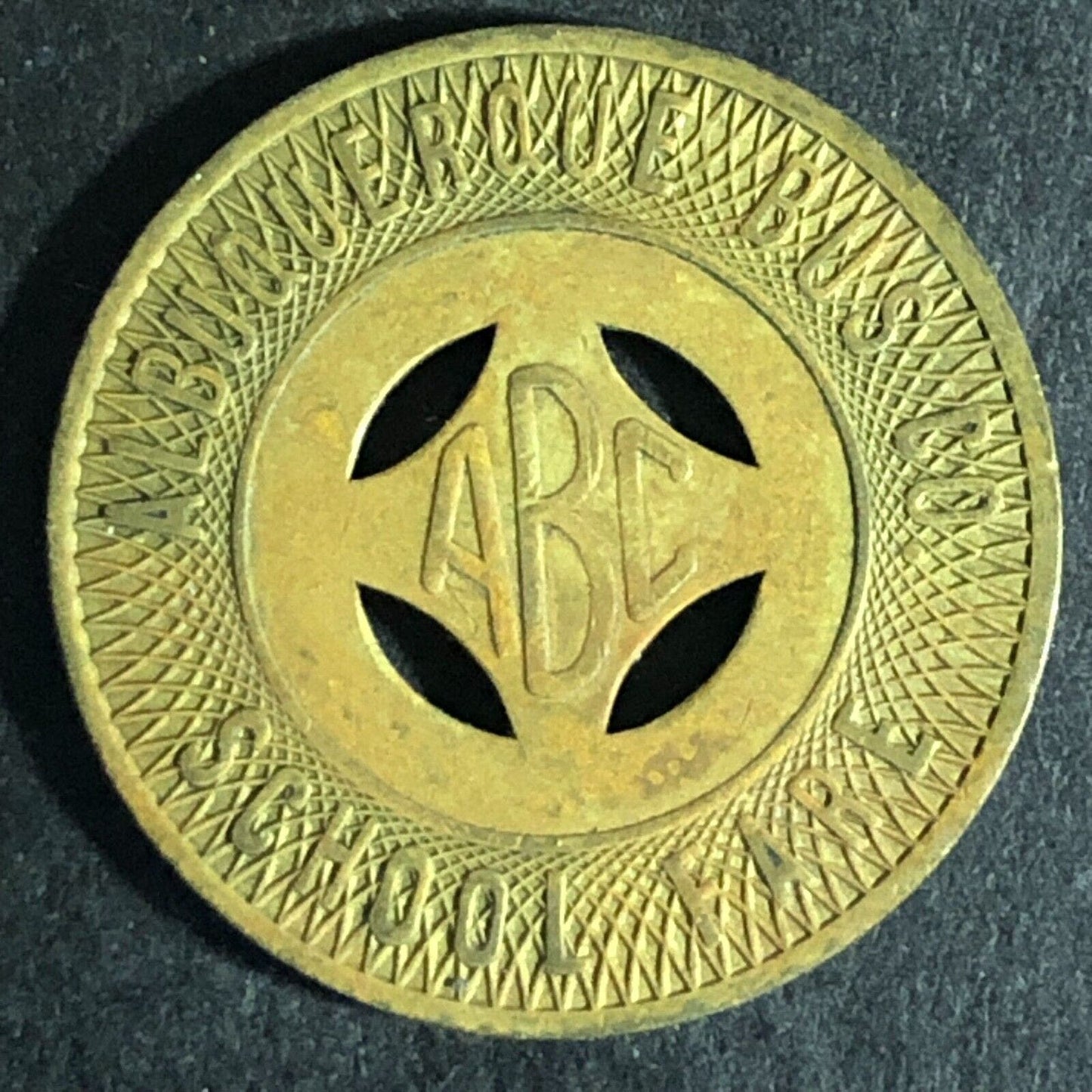 Albuquerque Bus Co. Brass "Good on School Days Only" Transit Token c1961 23mm
