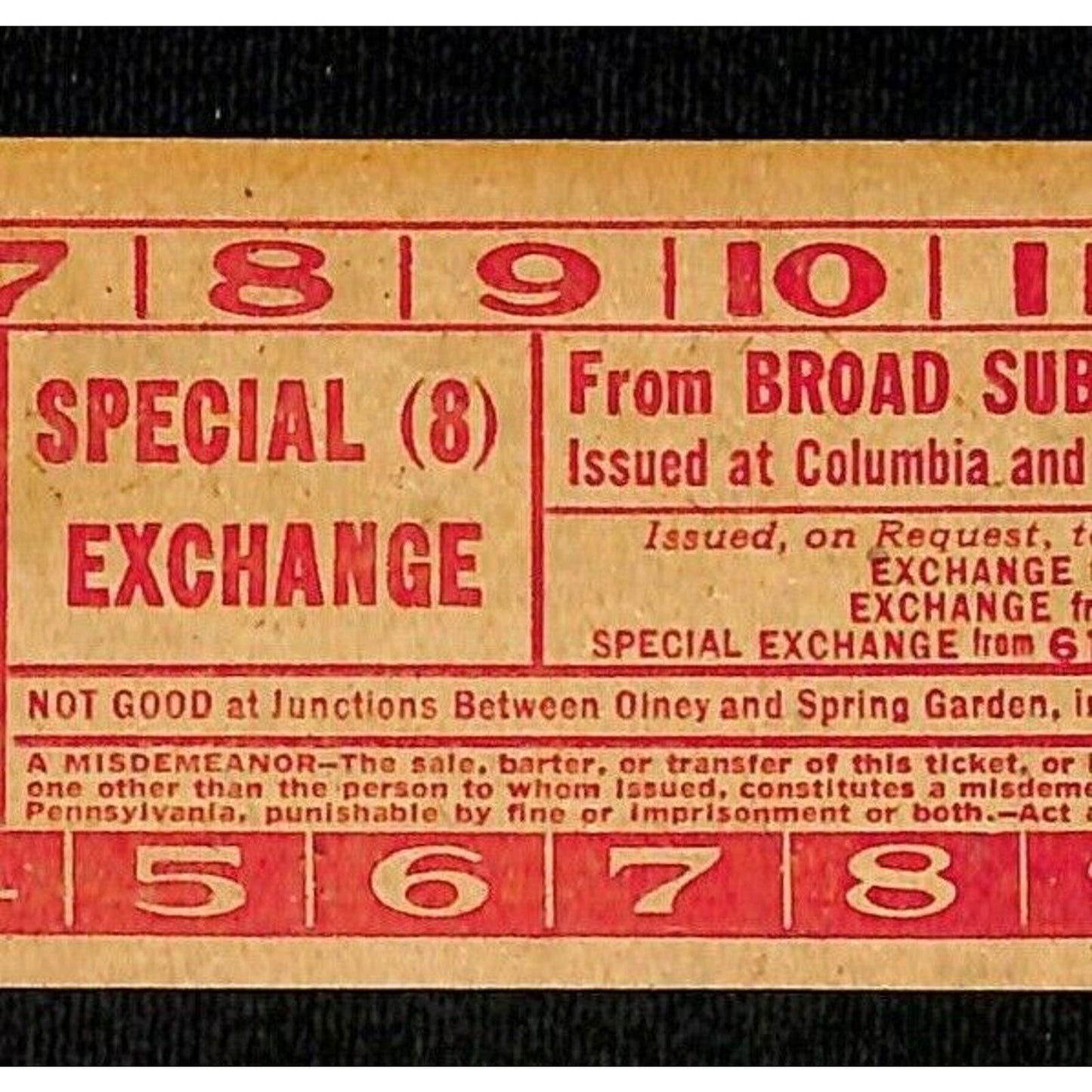 Vintage c1940's-50's Ticket - Philadelphia Transit Co. - Broad Sunway #3000