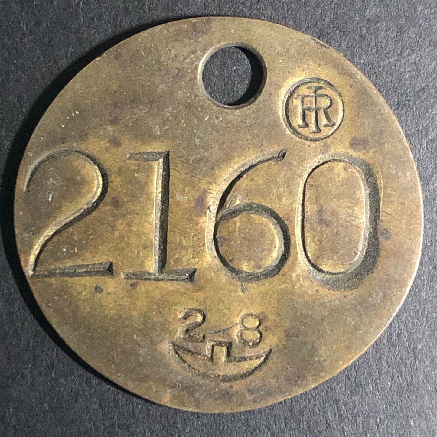32mm Mining IR Equip.Ingersoll Rand Brass "2160" Tag / Token - Fauver Coll.