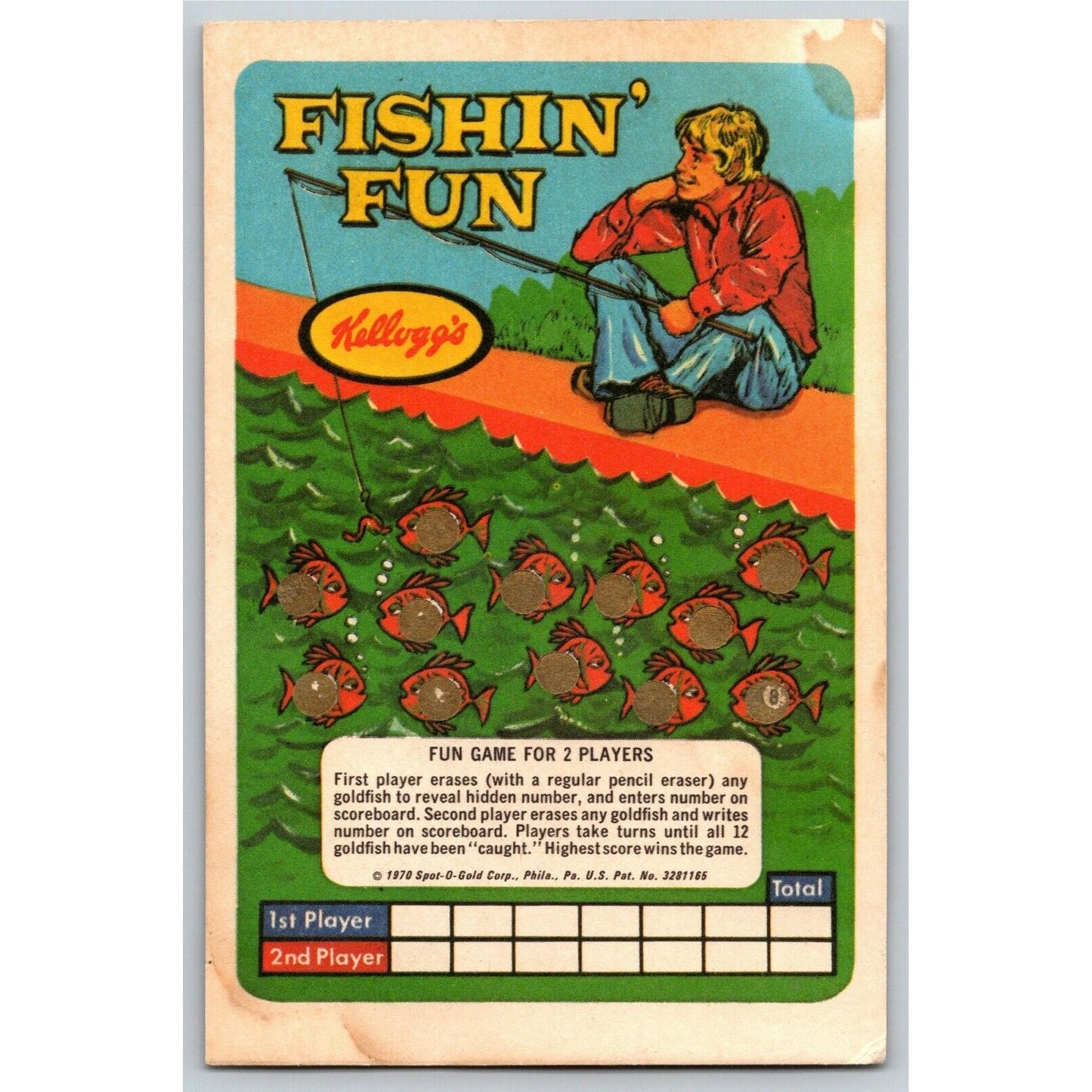 1970's Kellogg's "Fishin' Fun" Scratch-Off Game Card "Milton the Toaster" VGC