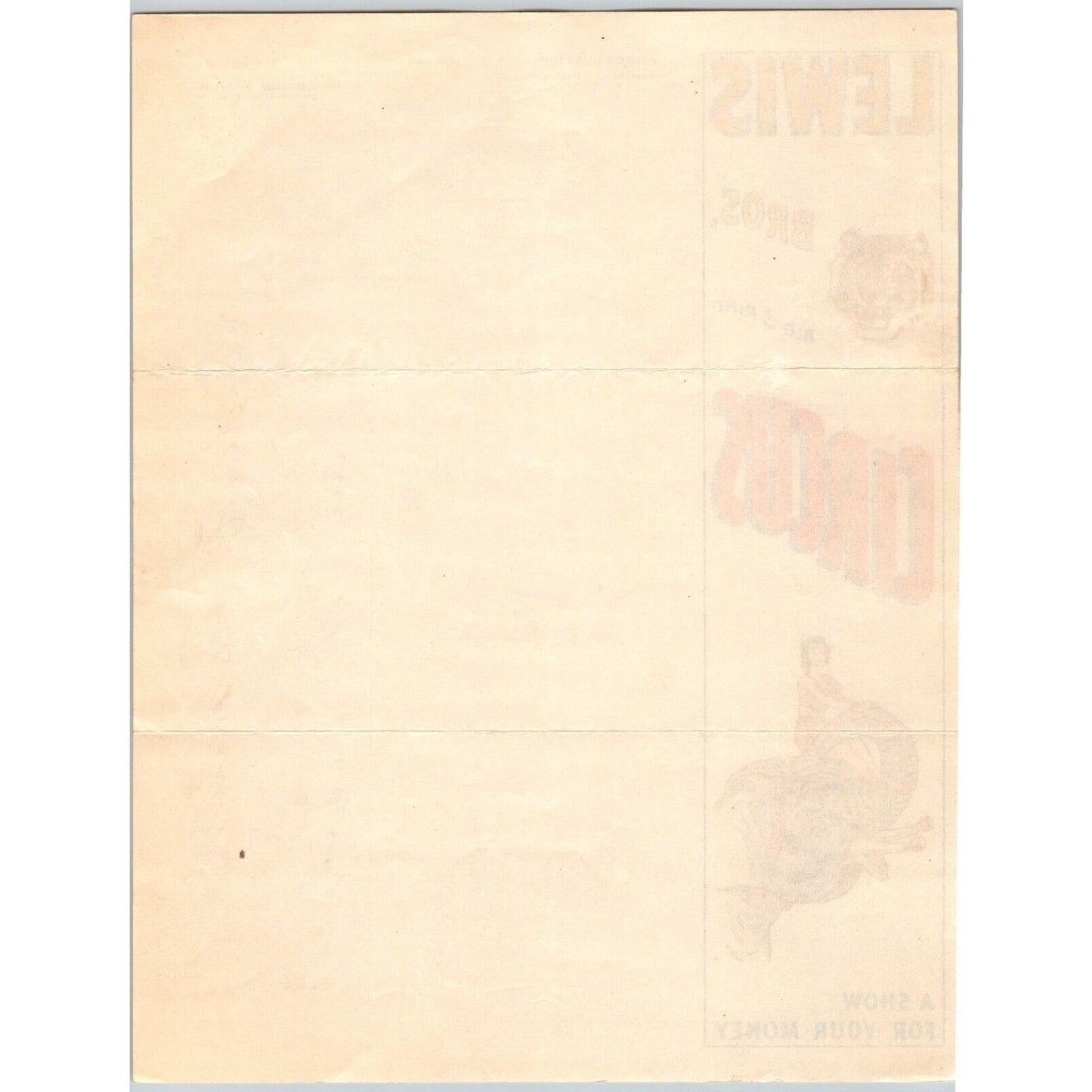 Lewis Bros. Big 3 Ring Circus Letterhead c1939 "A Show for Your Money" Signed