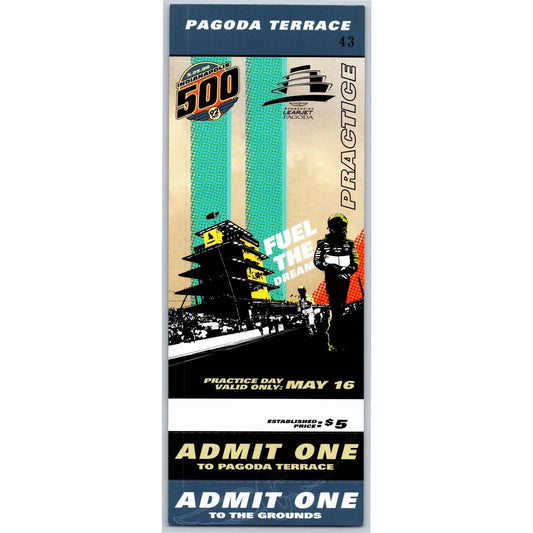 2008 Indy 500 Practice Day 5/16 Pagoda Terrace Unused Ticket #43