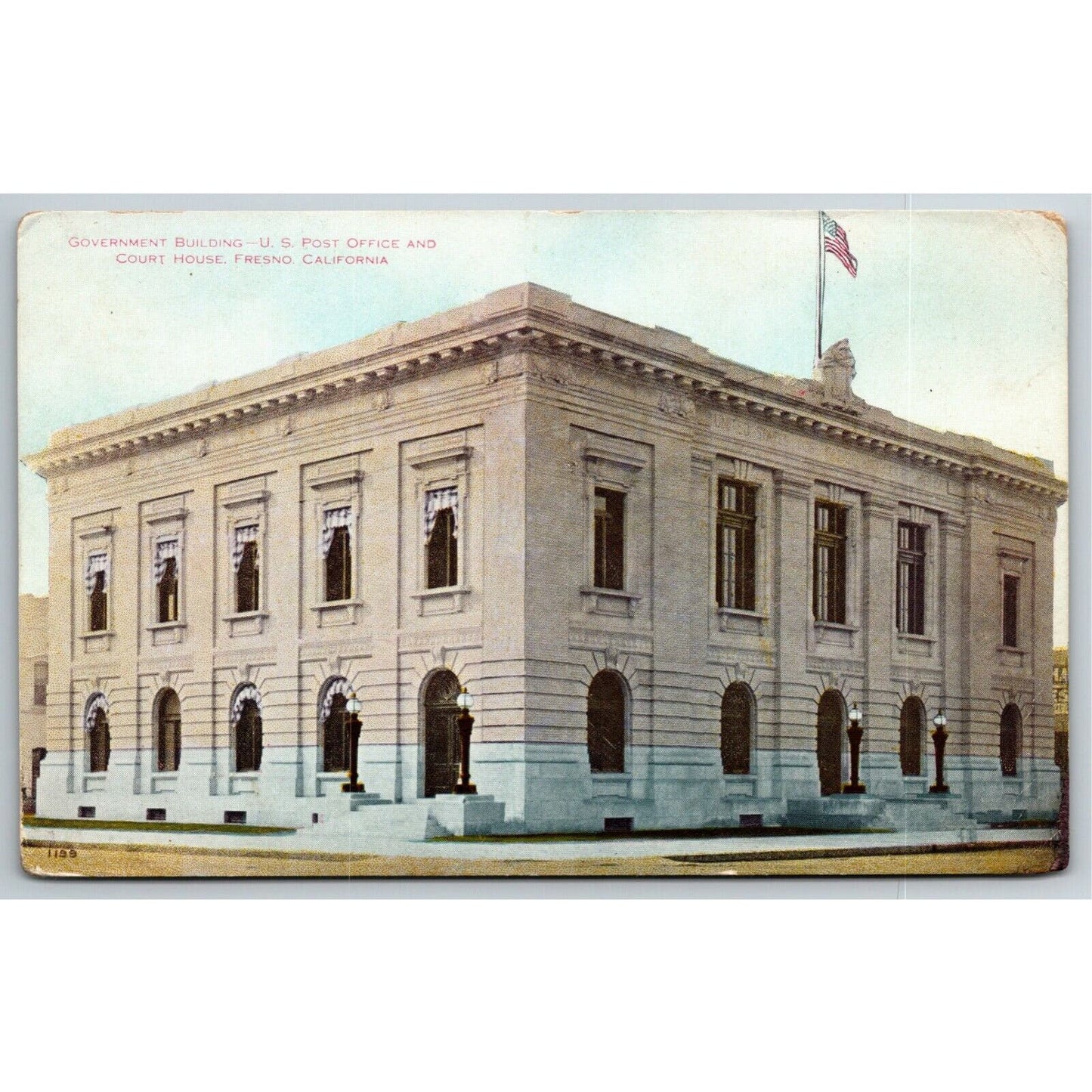 Vintage c1908 Postcard Government Building and U.S. Post Office, Fresno, CA