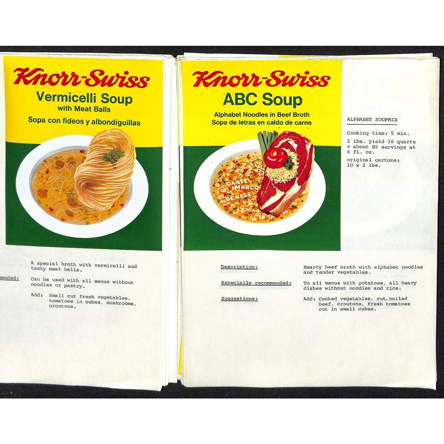 Knorr-Swiss Imported Food Service - Company Binder of 30+ Labels on Spec Sheets