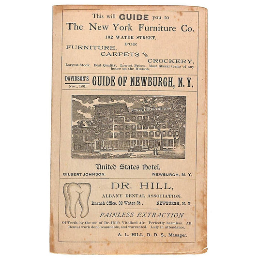 1891 Davidson's Guide to Newburgh, NY Pamphlet / Victorian Trade Card Scarce
