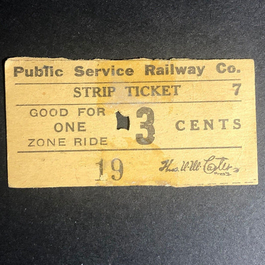 (New Jersey ?) Public Service Railway Co. G/F One Zone Ride 3 Cents Scarce