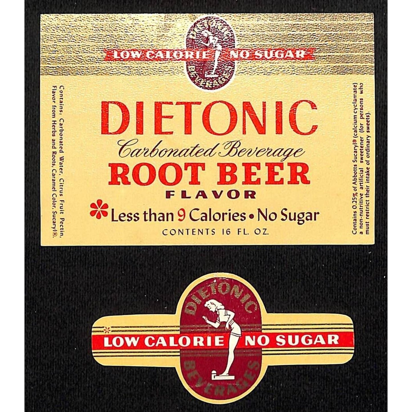 Dietonic Root Beer Diet No Sugar (White Rock) Paper Soda Label Set c1953 Scarce