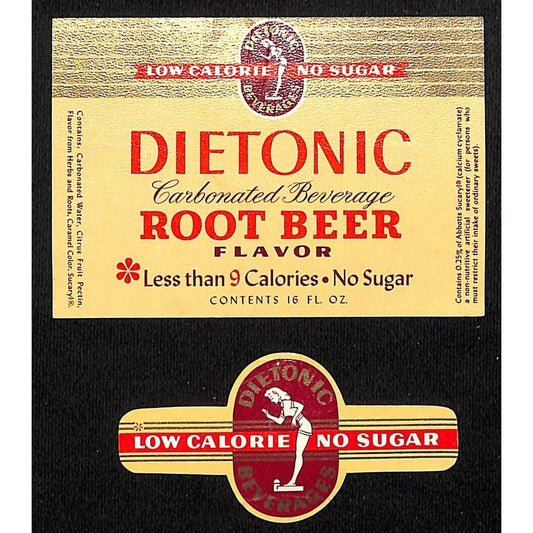 Dietonic Root Beer Diet No Sugar (White Rock) Paper Soda Label Set c1953 Scarce