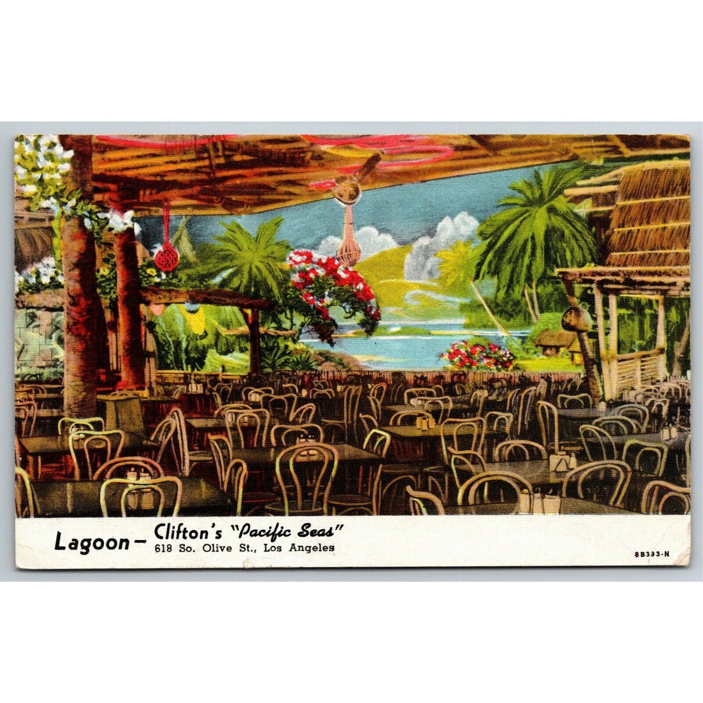 Vintage Postcard Clifton's Pacific Seas Lagoon Los Angeles PM 1951