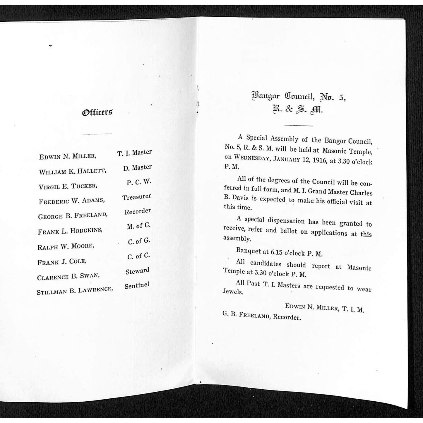Hampden Highlands, ME Amos W. Knowlton* 1916 Bangor Masonic Knights Meeting