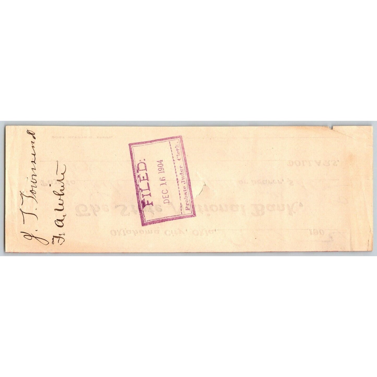 Oklahoma City Territorial "State National Bank" $16.80 Check