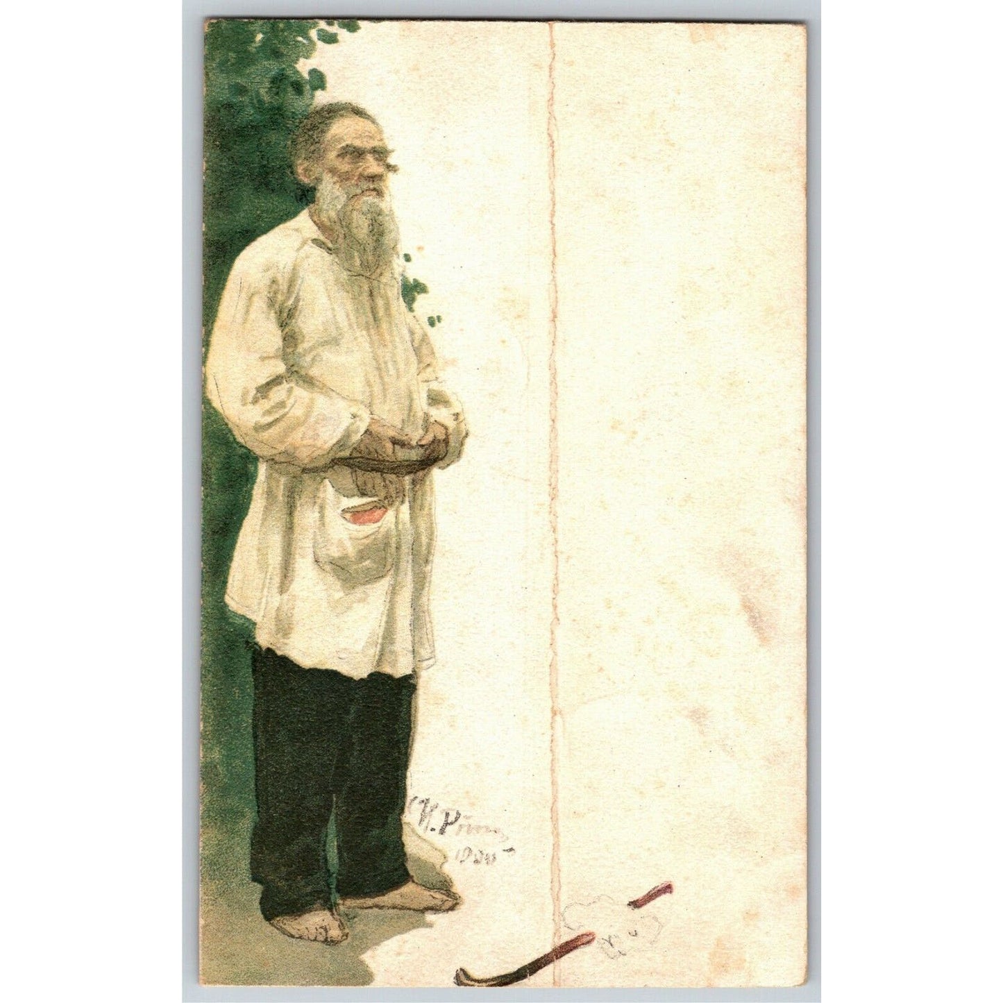 c1905 Vintage Russian Postcard Leo Tolstoy Art Stands w/o Cane Red Cross (4122)