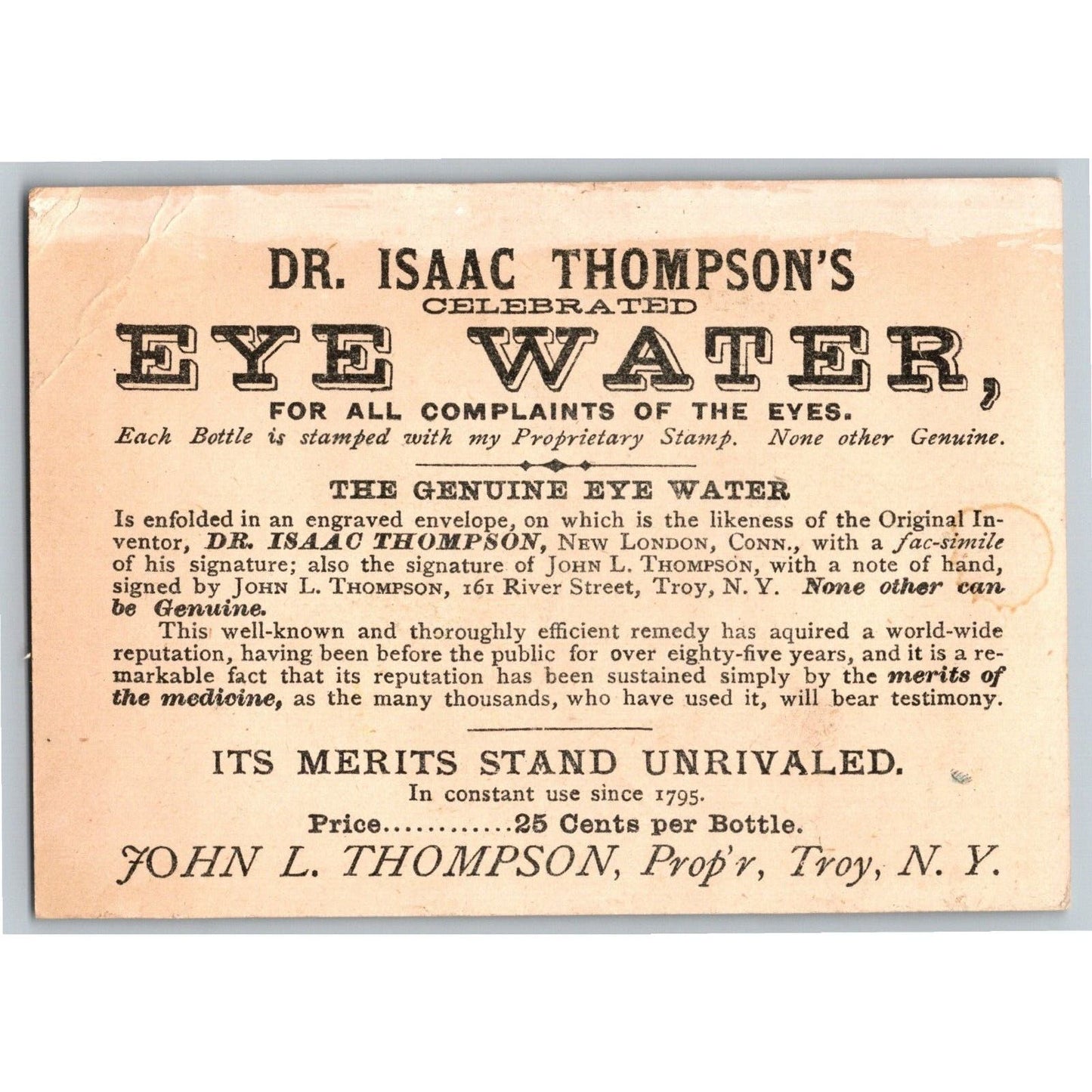 Dr. Isaac Thompson's Eye Water Victorian Trade Card Mom w/ Daughter Dabs Product