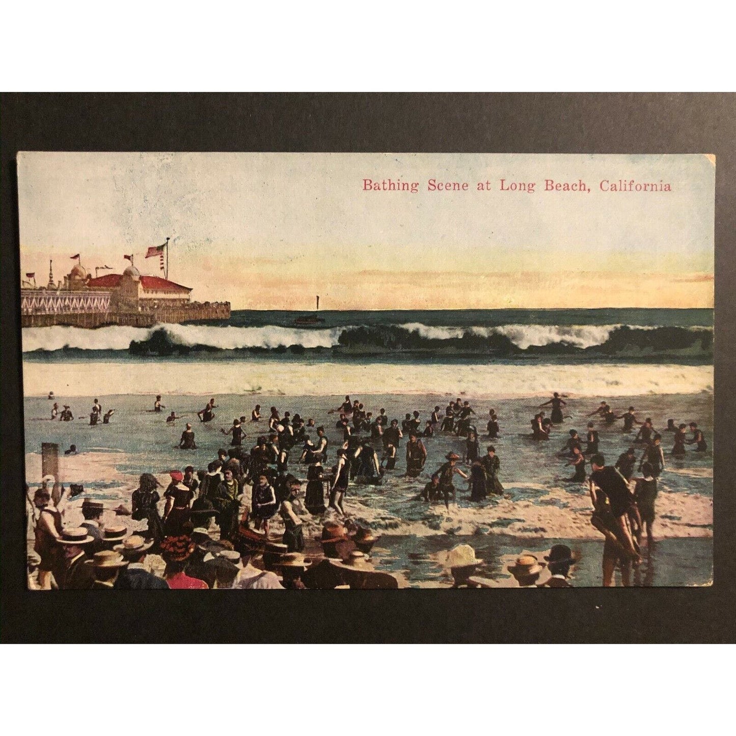 Vintage Postcard - Bathing Scene at Long Beach, California