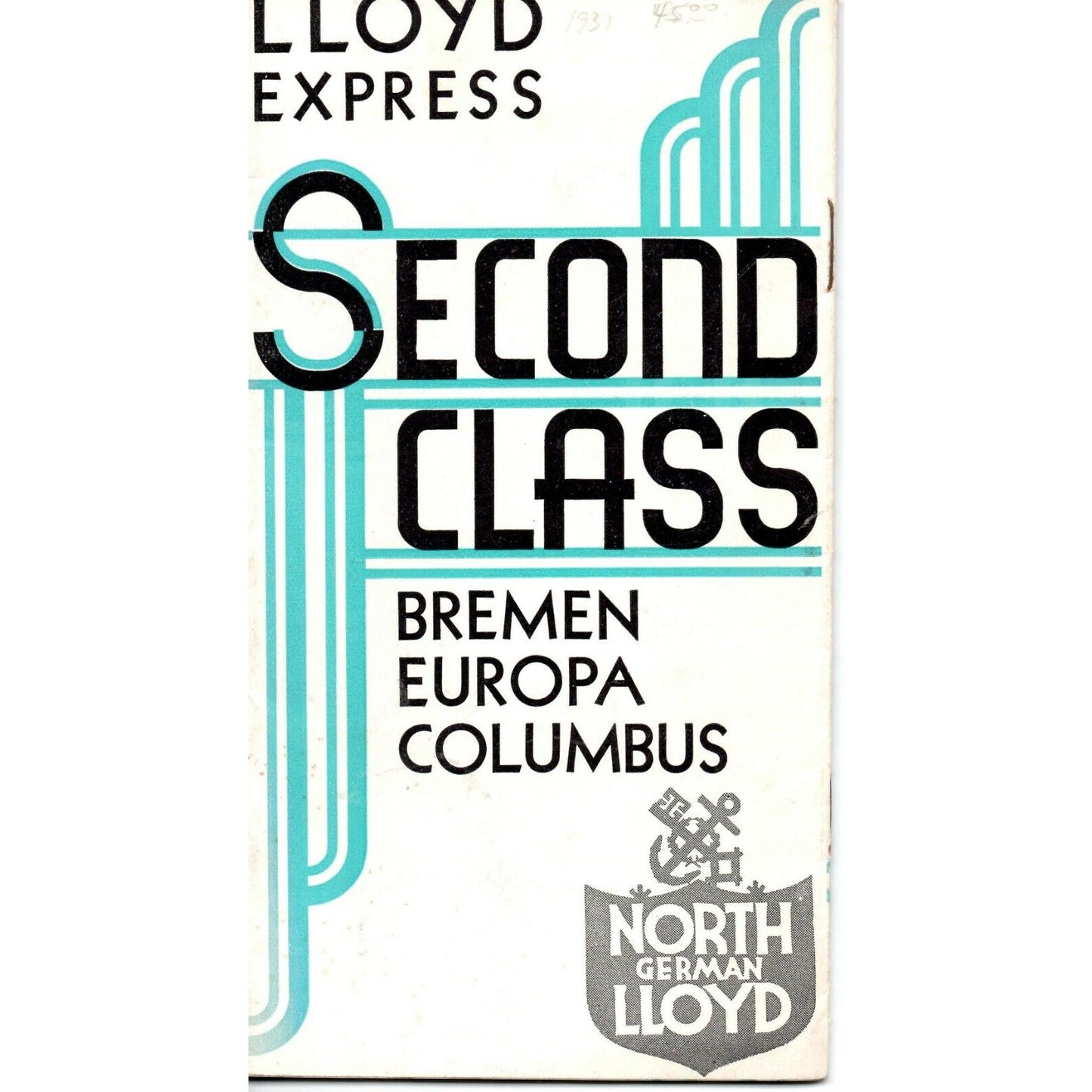 North German Lloyd Cruise Line Bremen 1931 Second Class Brochure 16pgs. VGC