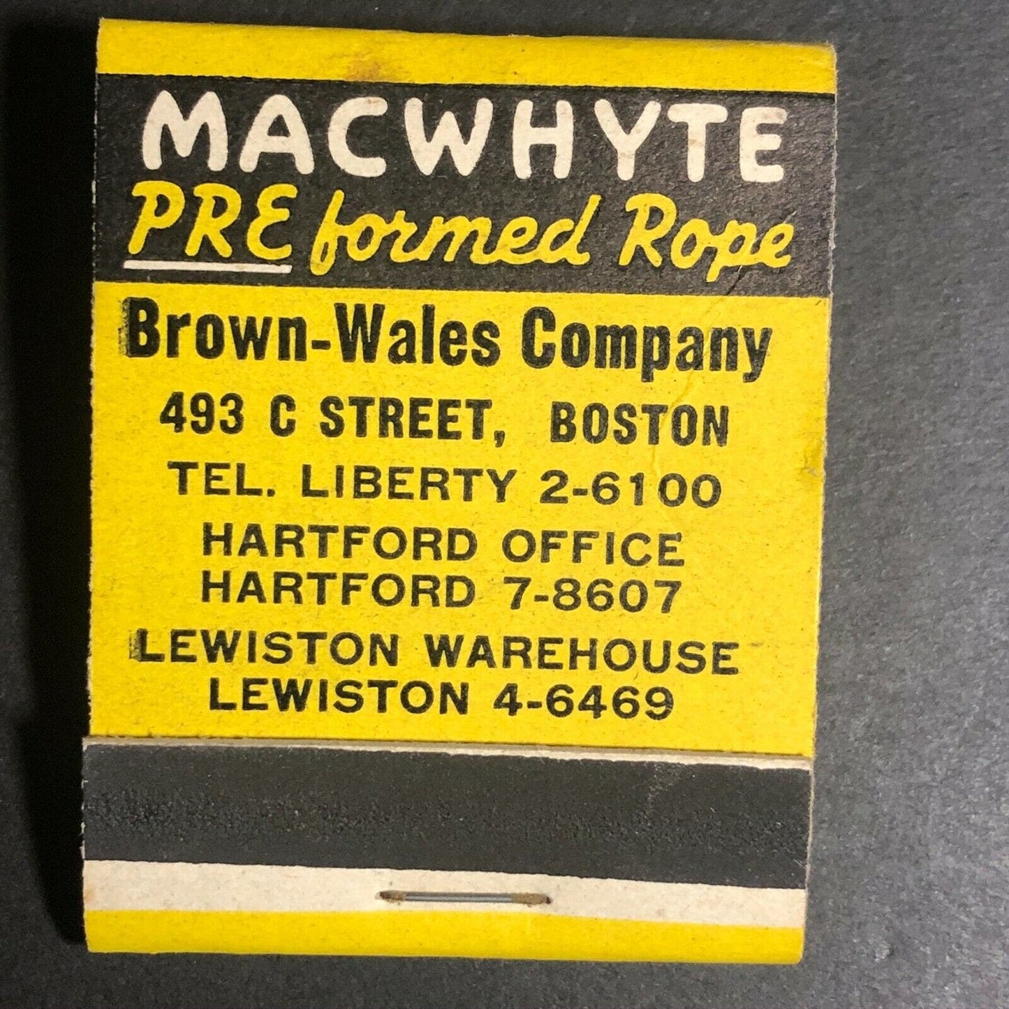 Very Scarce 1948 Full Matchbook Macwhyte "PREformed Rope" Hartford, CT