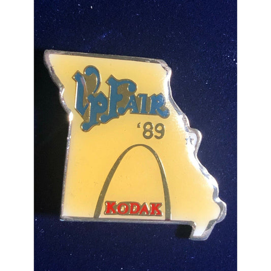 1989 Kodak Lapel Hat Pin - LP Fair w/ Gold Arch Missouri ?? Yellow