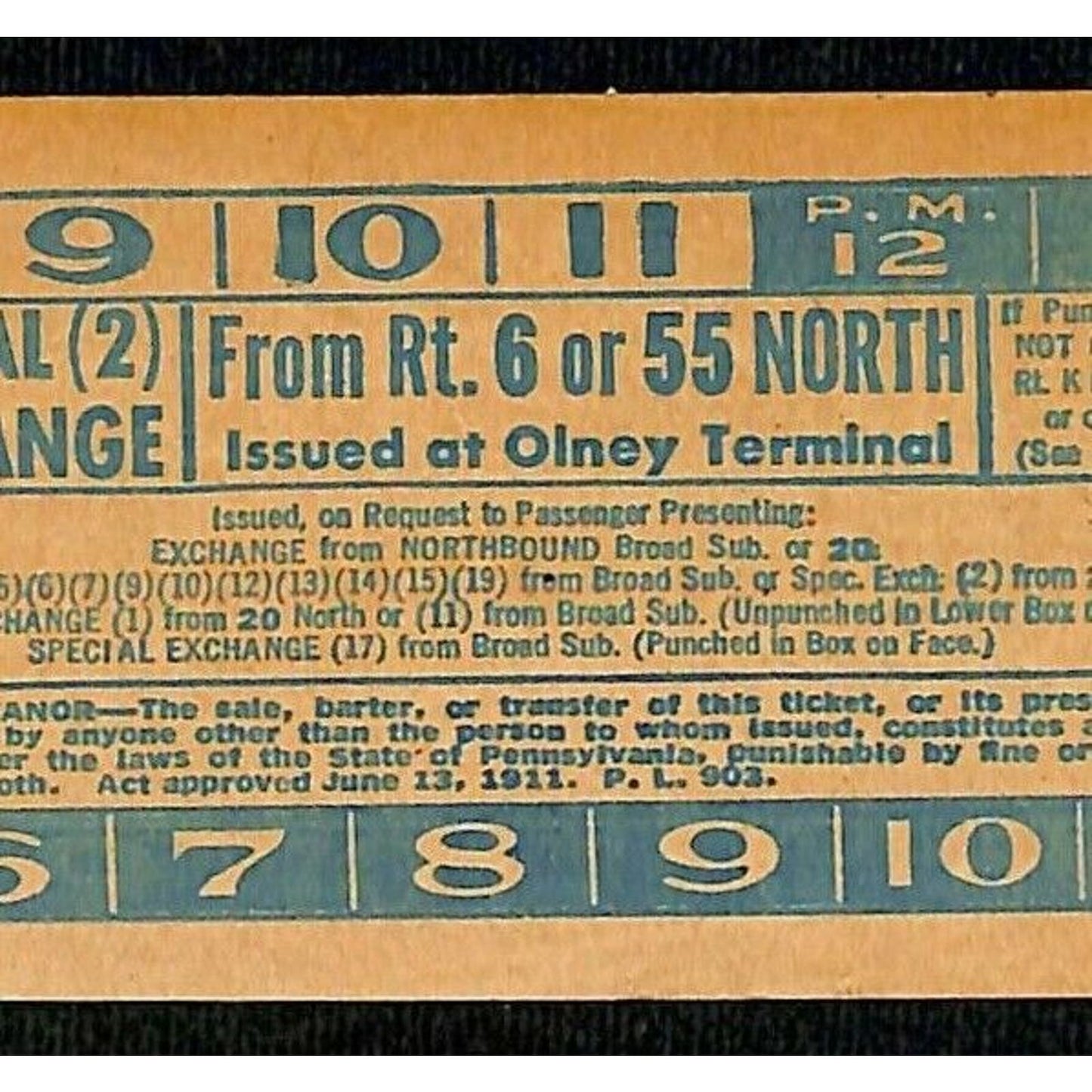 Vintage c1940's-50's Ticket - Philadelphia Transit Co. Olney Terminal #9953