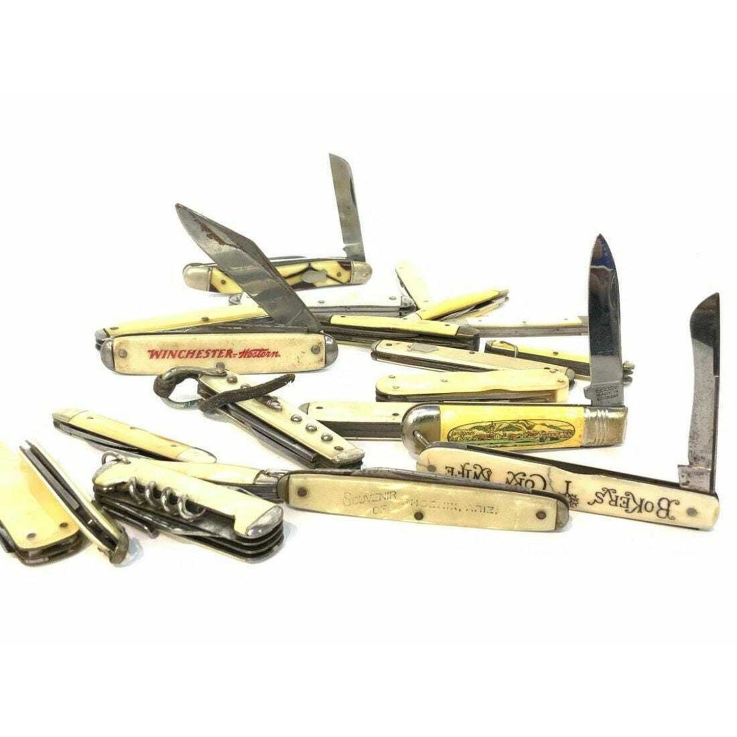 Group of 22 Different Quality Vintage Folding Knife / Knives Pearilized Handles