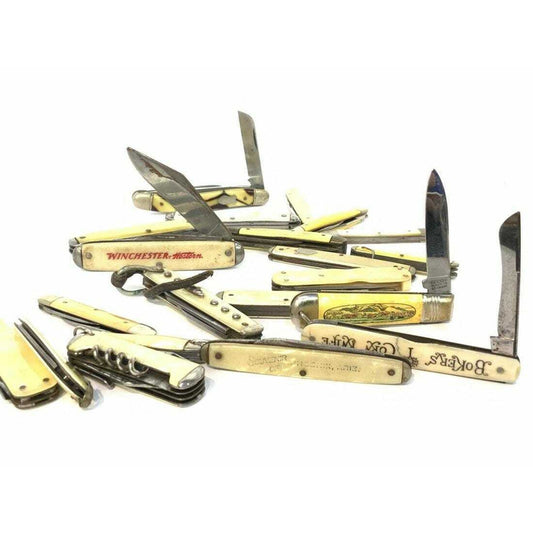 Group of 22 Different Quality Vintage Folding Knife / Knives Pearilized Handles