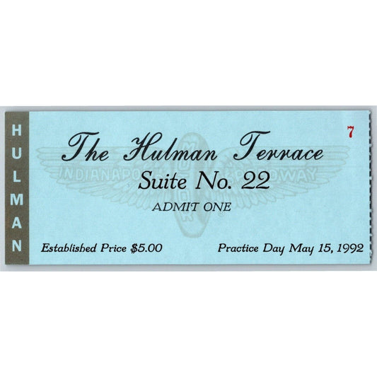 1992 Indy 500 Hulman Terrace Practice Day Ticket Stub - Indianapolis IMS #7