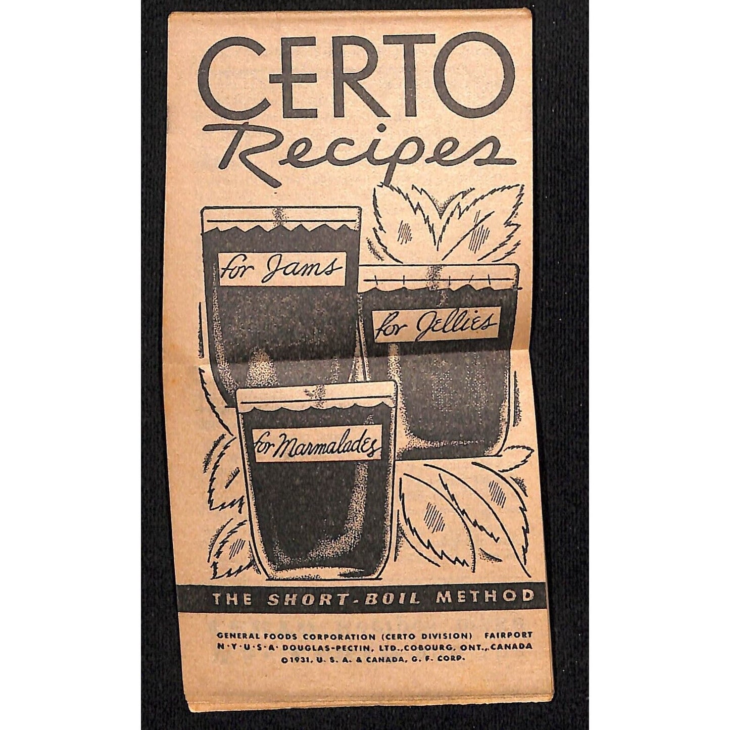 General Foods Certo Pectin Recipe Booklet 1931 31pp w/ Original Sleeve