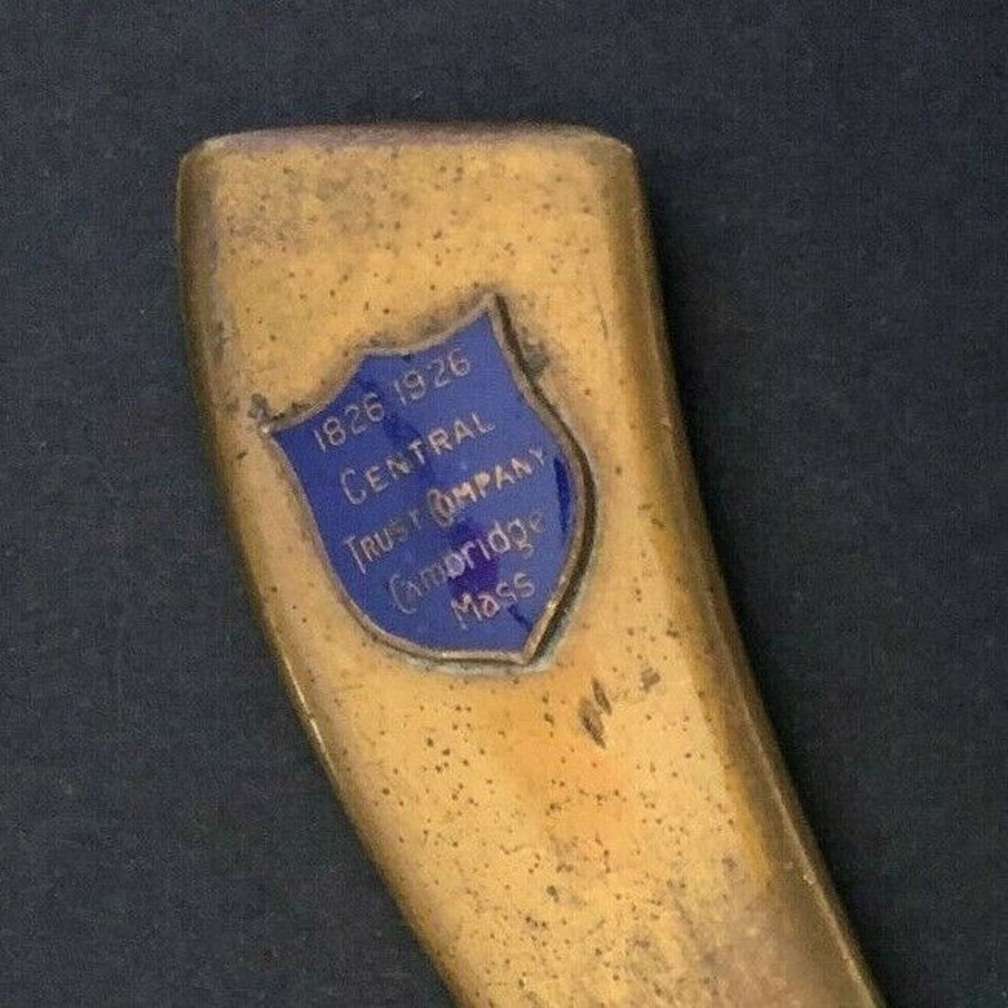 c1926 8 1/4" Central Trust Co. Cambridge Mass. Brass Advertising Letter Opener