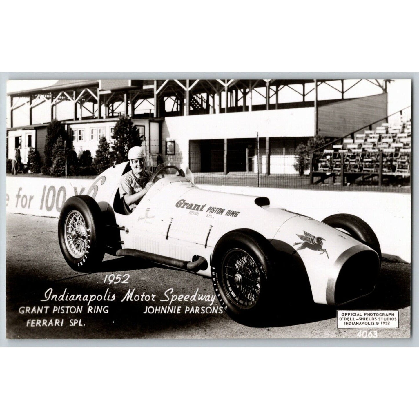 Indy 500 RPPC Postcard "1952 Johnnie Parsons" Official Race Photo Unposted VGC