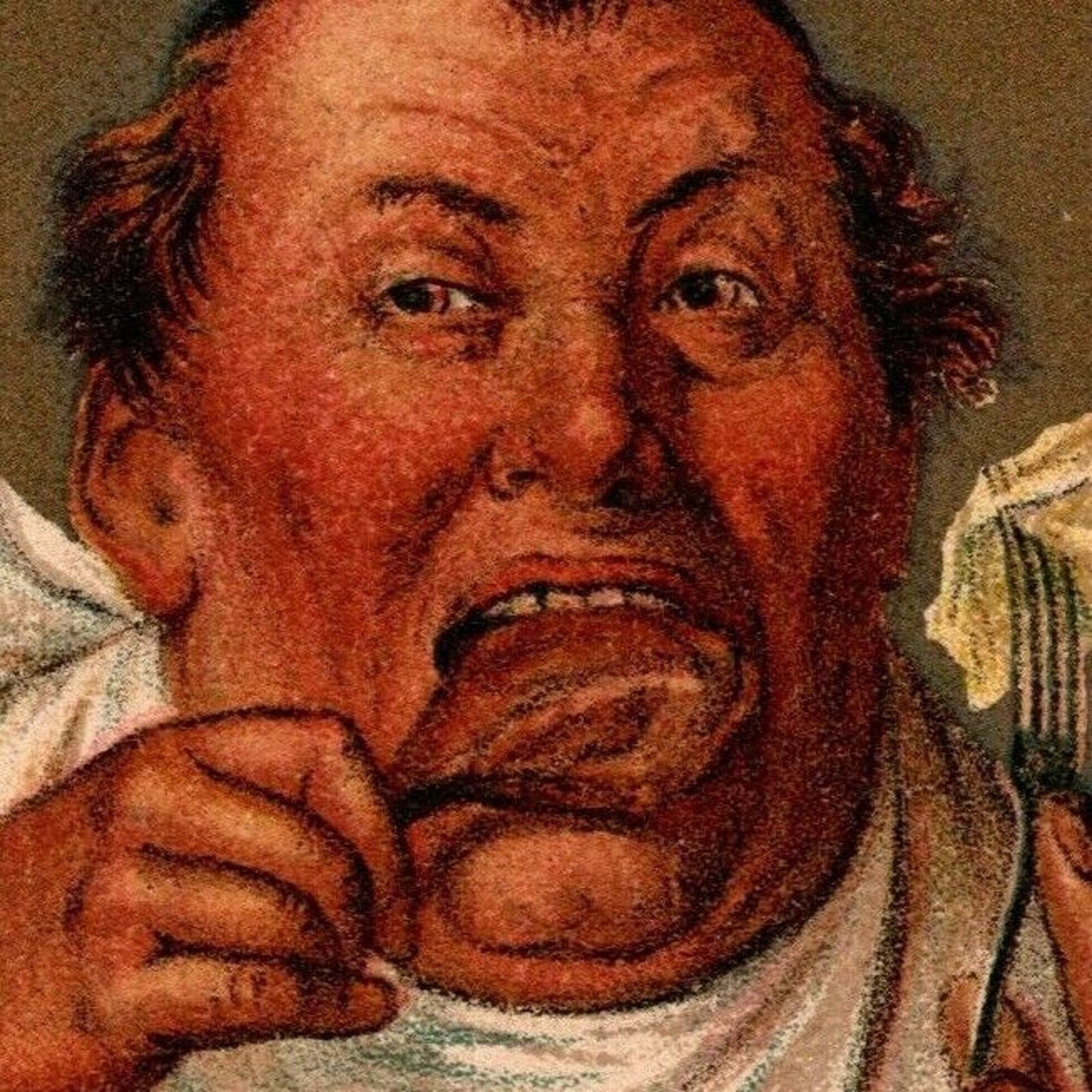 Victorian Trade Card - The Great Atlantic and Pacific Tea Co. - Man Eats Chicken