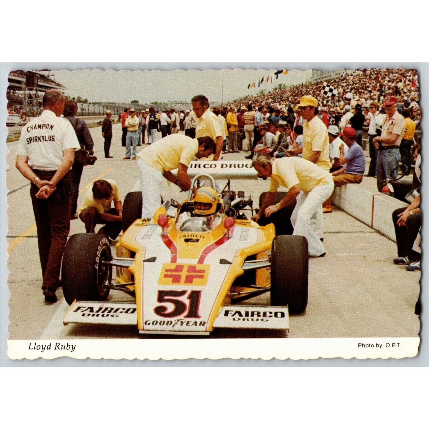 Vintage Indy 500 Postcard c1976 "Lloyd Ruby'" Scalloped 4" x 5 3/4" NOS