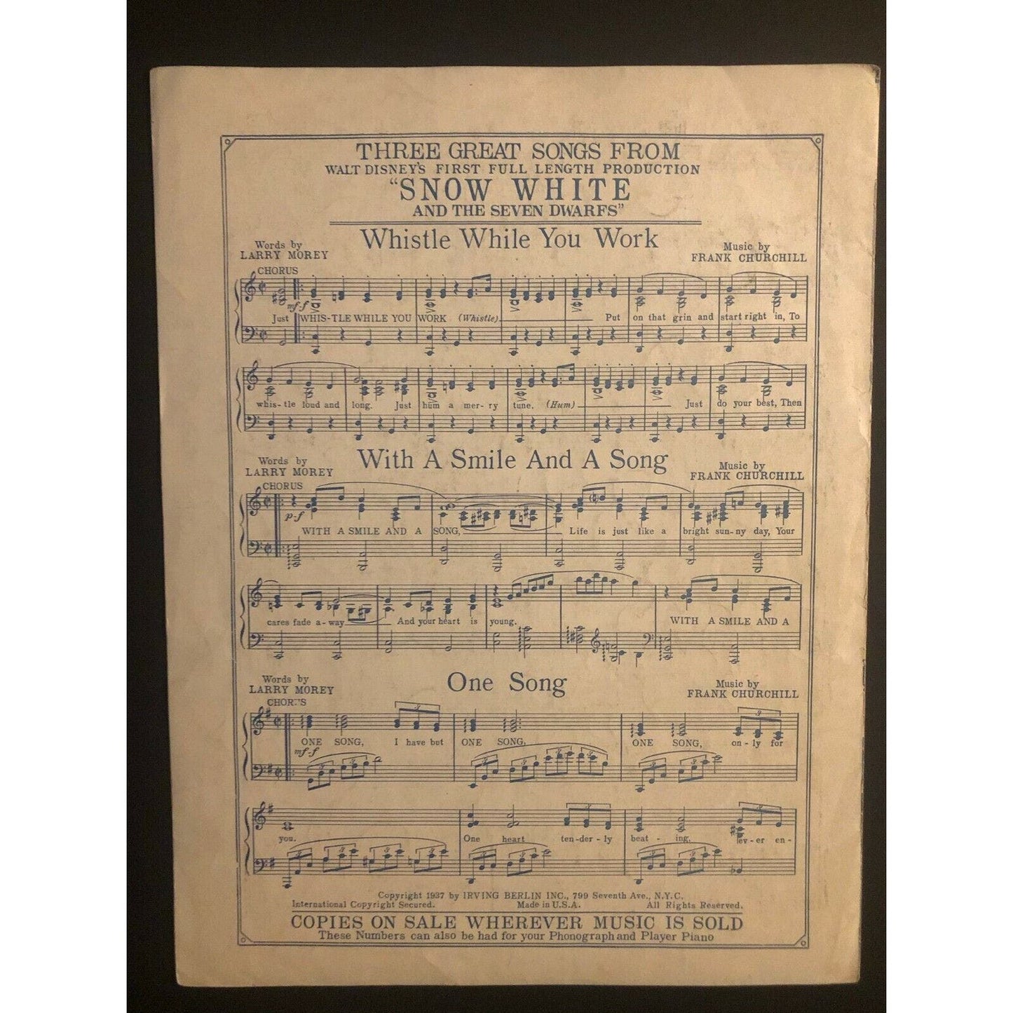 1930's Disney Sheet Music - "Some Day My Prince Will Come" from "Snow White"