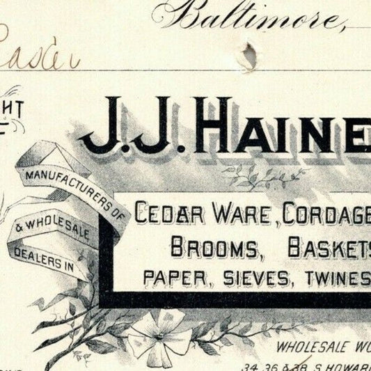 1897 Letterhead Billhead J.J. Haines Cordage Mats Baltimore Ephraim Baker*