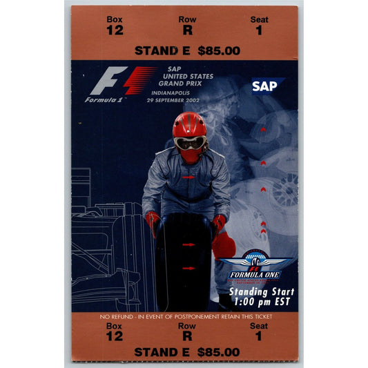 2002 Grand Prix Race Indianapolis Motor Speedway Ticket Stub - Seat 1
